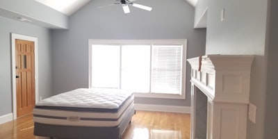 Grey/blue bedroom with white trim - Residential painting by Nash Painting Nashville TN