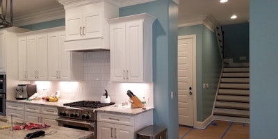Blue kitchen with white cabinets - Residential painting by Nash Painting Nashville TN